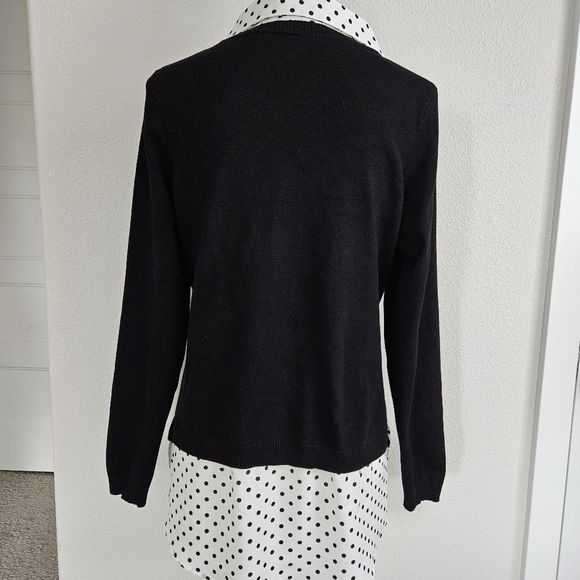Adrianna Papell Black Sweater with Black and White Polka-dot Under Blouse Size M - Picture 3 of 6